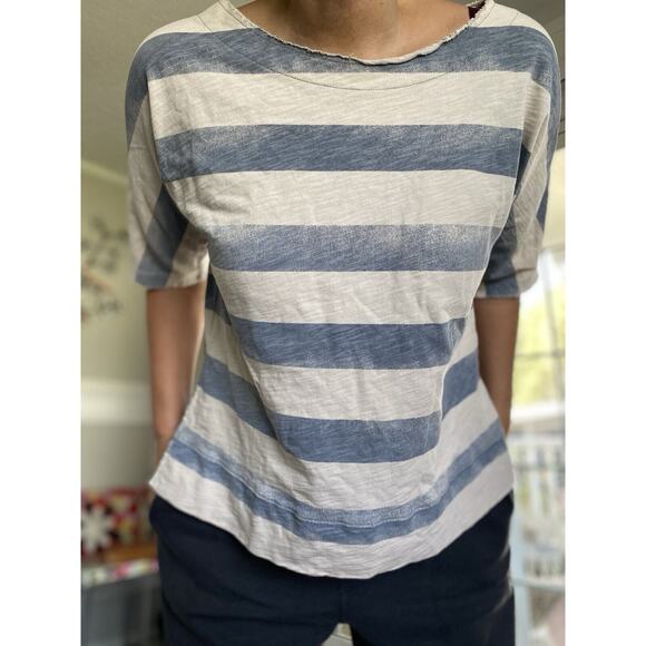 MADEWELL 1937 Womens Cream & Blue Strped Cotton Canvas Shirt L - Picture 1 of 10